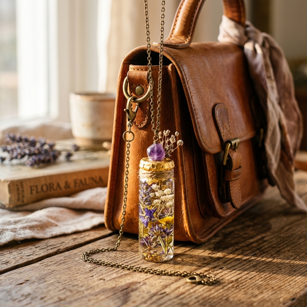 Botanical glass vial charm for soft doll styling