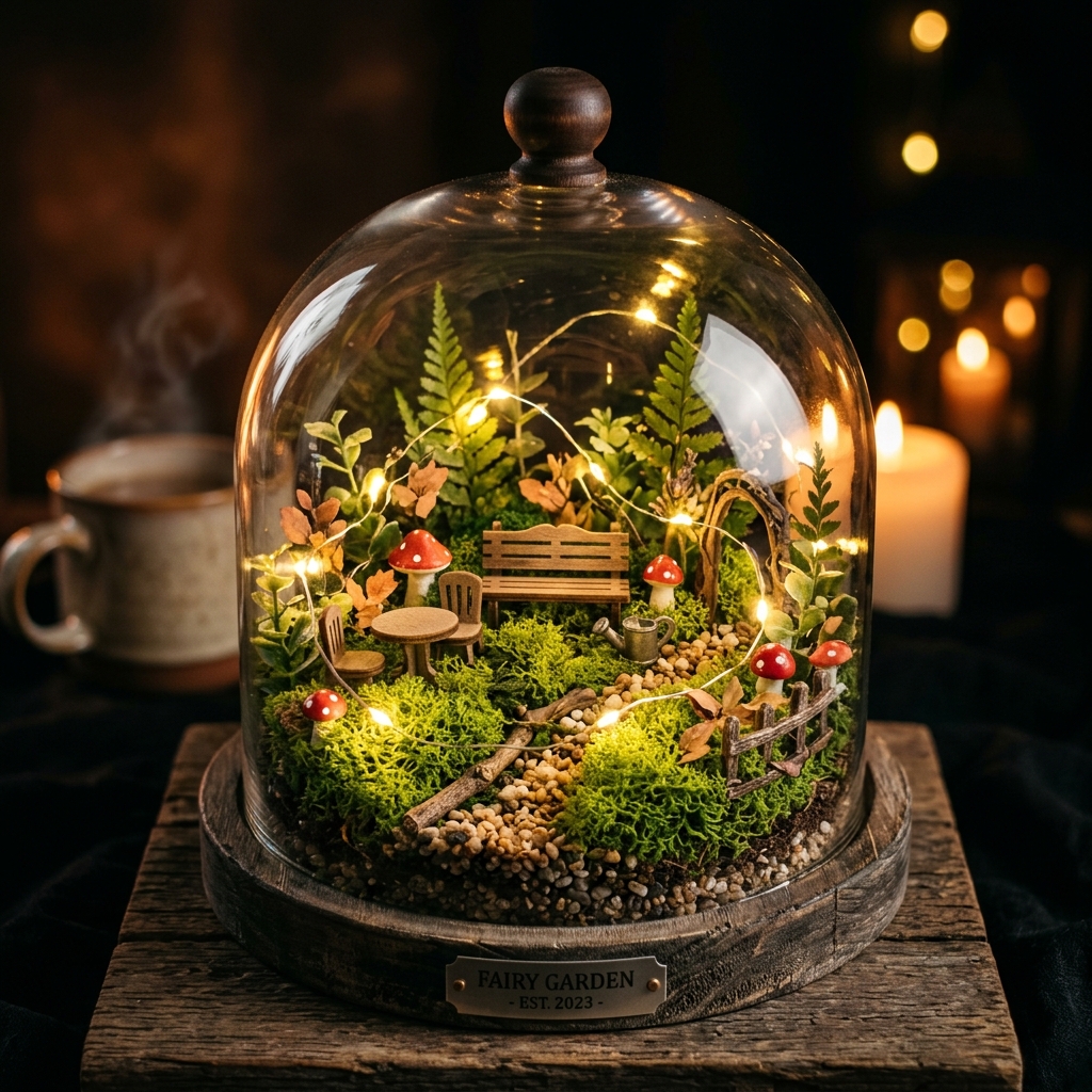 A closer forest detail with tiny fairy-garden styling